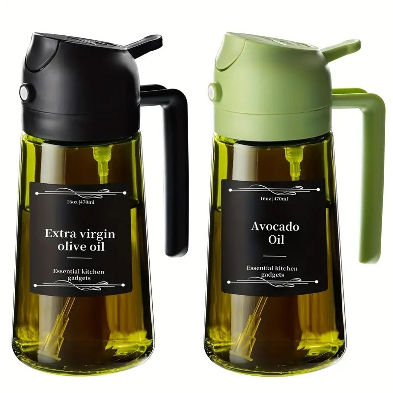 2pcs 2-in-1 Premium Kitchen Glass Olive Oil Dropper & Cooking Sprayer | Food Grade, Spill Proof, Automatic Flip Cap - Durable Kitchenware for BBQ, Outdoor & Kitchen Use, Olive Green Or Clear Color Random