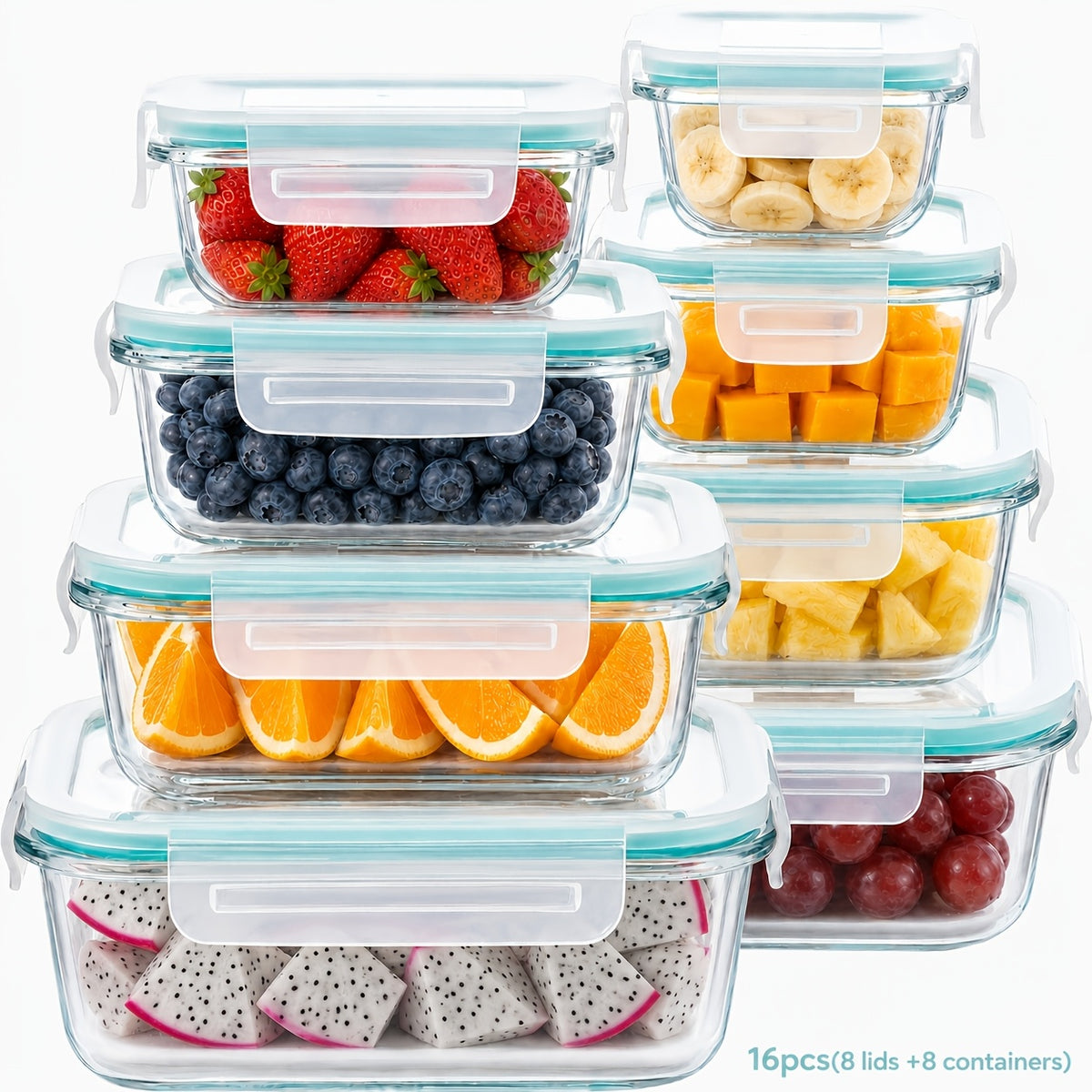 20/16pcs (10/8 Lids 10/8 Containers) Airtight Glass Food Storage Container, Outdoor Picnic, Lunch Boxes, Microwave, Oven Safe Perfect for Salads, Fruits, Vegetables And Sandwiches, Lunch Boxes | Airtight Storage | Durable Glass | Food Storage Set