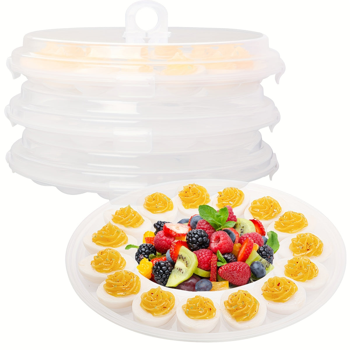 Deviled Egg Containers with Lids, 3-Piece Plastic Carrier Set with 66 Slots and Handles for Potlucks, Easter Parties, Picnics and Family Gatherings