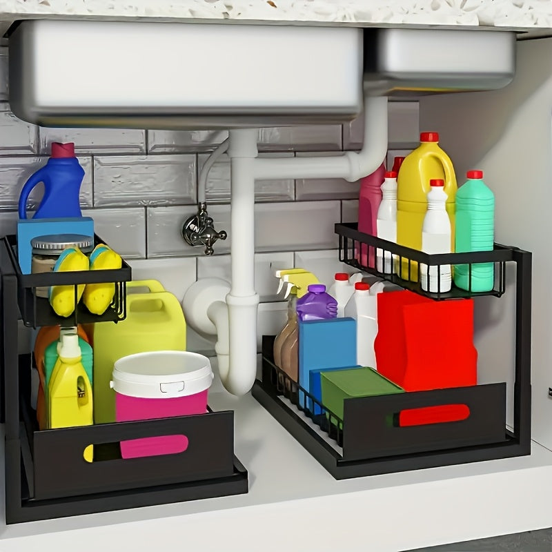 Under Sink Organizer, Pull Out Cabinet Organizer 2 Tier Slide Out Sink Shelf Cabinet Storage Shelves, Under Sink Storage for Kitchen Bathroom Cabinet