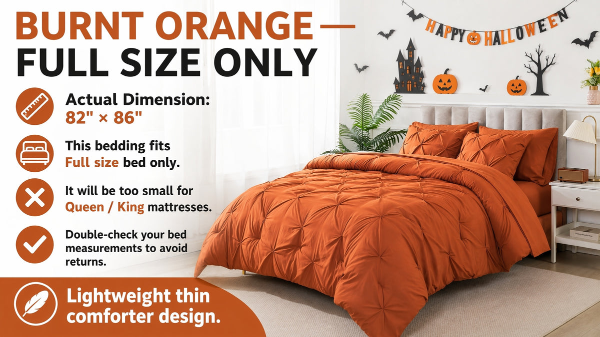 Cosybay 7 Piece Pinch Pleated Comforter Set Queen King Size, Luxury Soft Fluffy Bedding Includes 1 Comforter, 1 Extra Deep Pocket Fitted Sheet, 1 Flat Sheet, 4 Pillowcases & Pillow Covers, Perfect for Halloween Party, Holiday Celebrations & Birthday