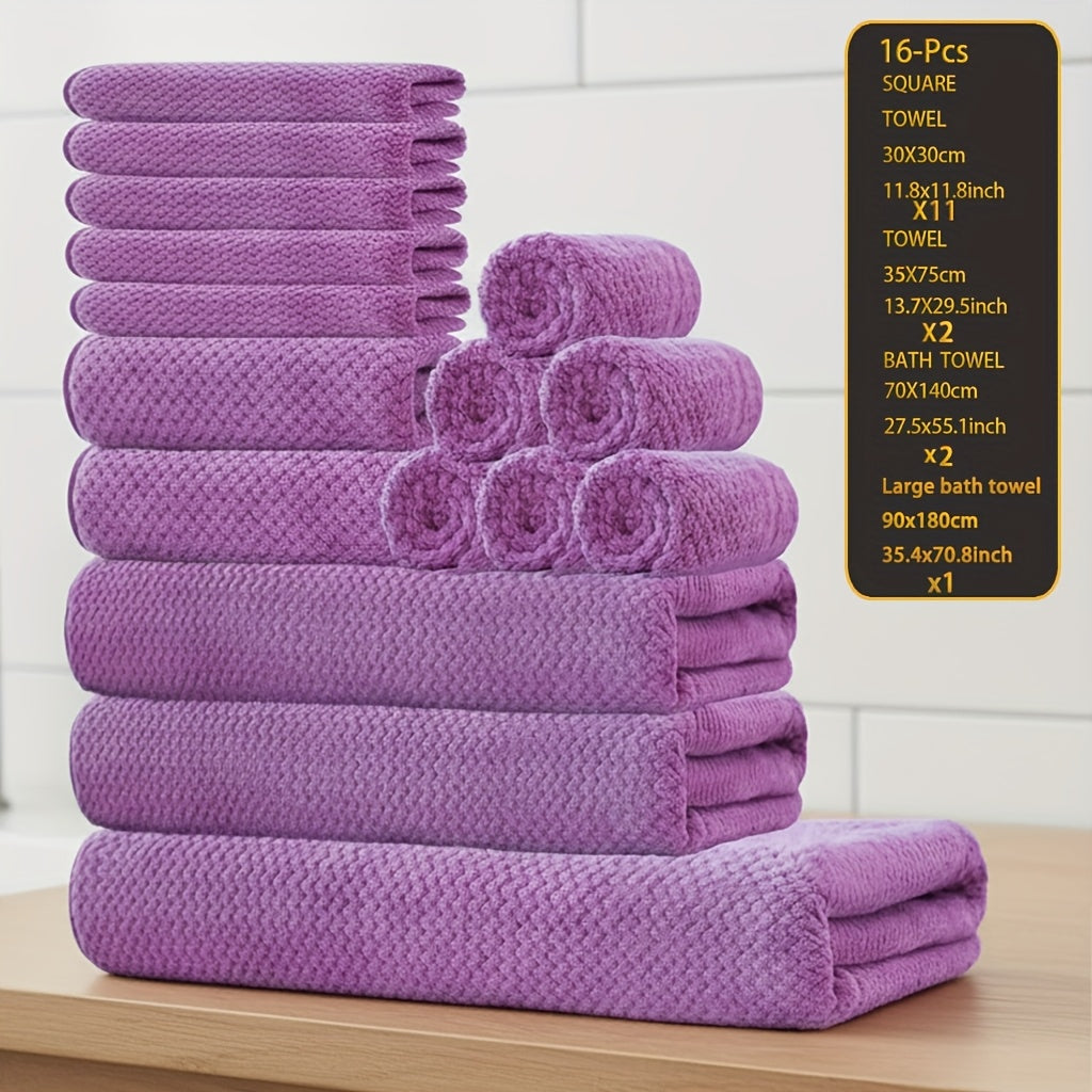 16pcs Coral Velvet Towel Bath Towel Set, 1 Oversized Bath Towel, 2 Bath Towels, 2 Hand Towels, 11 Square Towels, Suitable for Hotels, Home, Travel, Spa