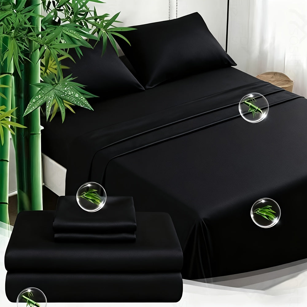 3/4pcs Bamboo Bed Sheet Set-Bamboo Kids Bed Sheet-Ultra Soft & Breathable Bed Sheets-Deep Pocket Up to 16" Hotel Soft Bedding-Perfect for Hot Sleepers-Great Gifts Bedding Sheets Set Bamboo Sheets Sets All Sizes Cooling Bamboo Sheets Random Color