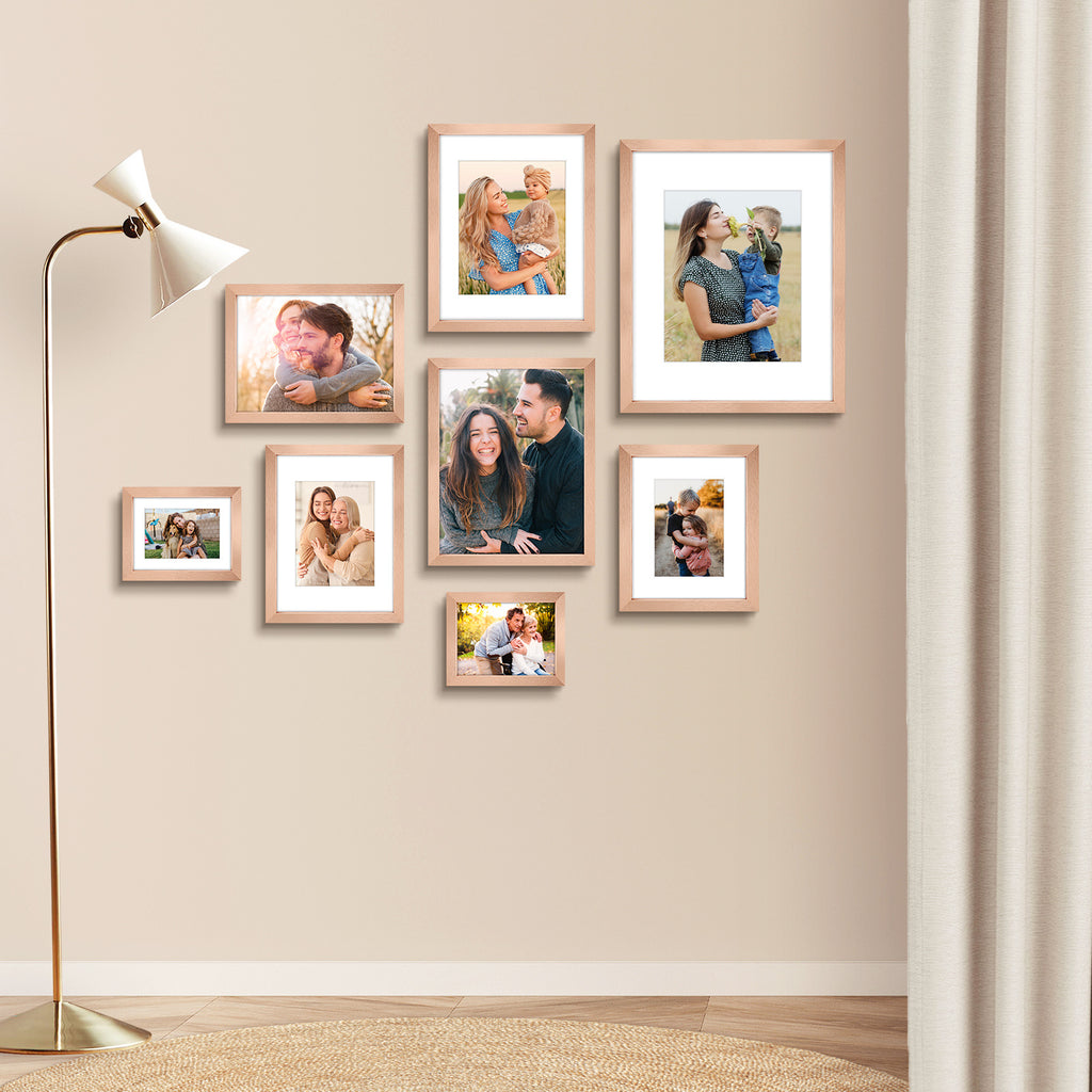 6 Packs 6x8/8x10/9x12/11x14/16x20 Picture Frames Set, Engineered Wood Gallery Wall Frame Set with Plexiglass - Wall Mounting or Tabletop Display