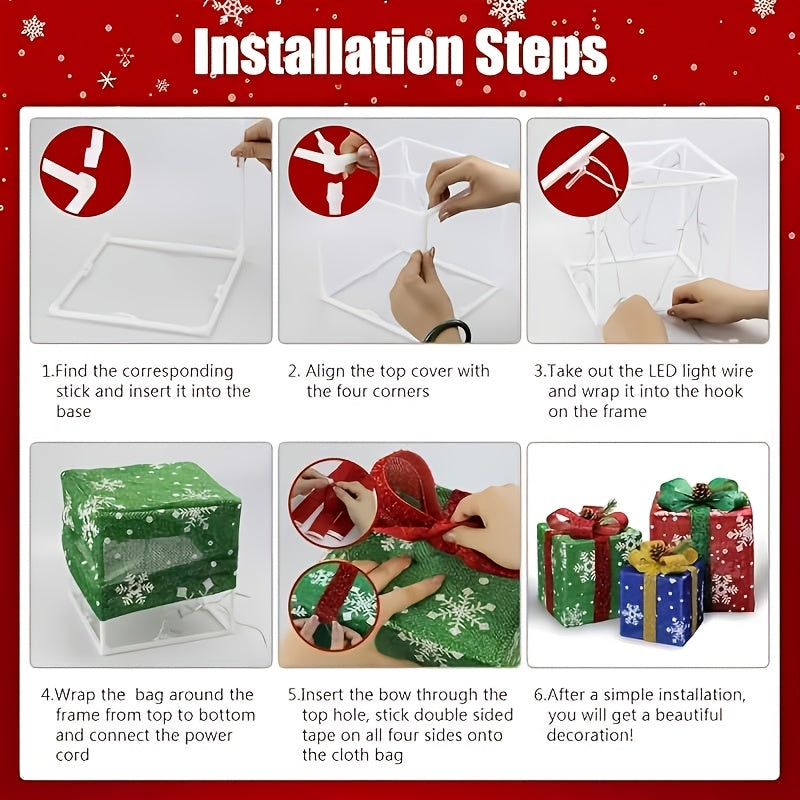3pcs Christmas Gift Box Lights, Fairy Light String, 8 Modes of Light Emission, Including Remote Control, Indoor And Outdoor Decoration, Suitable for Christmas, Halloween, Thanksgiving, New Year, Parties, Self-Assembly