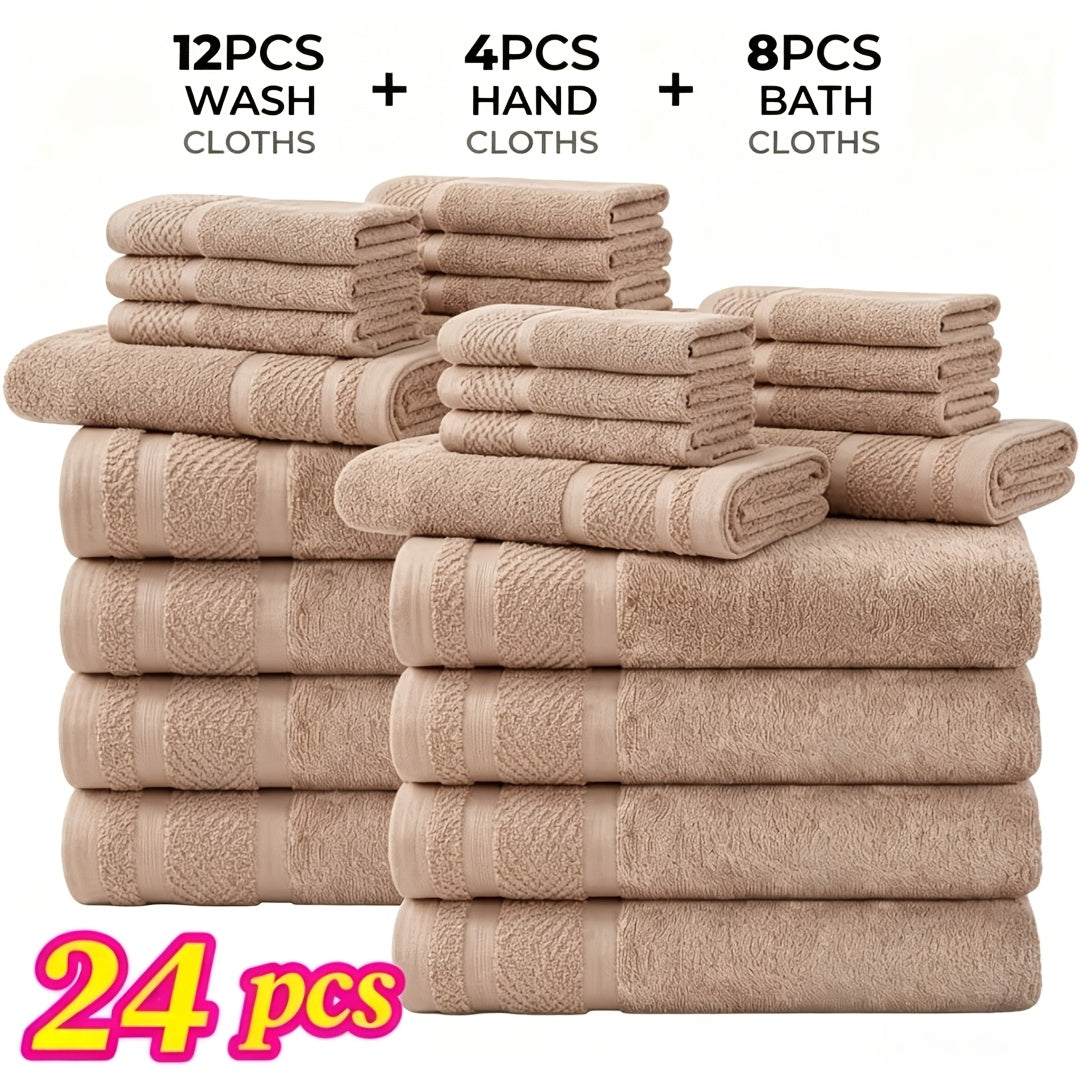 12/24pcs Bath Cloths Set, Hotel Quality Thick Bath Cloths | Highly Absorbent & Quick-Dry | 4/8 Bath Cloths & 2/4 Hand & 6/12 Washcloths, Cotton for Hotel Spa Gym & Home Bathroom Essentials