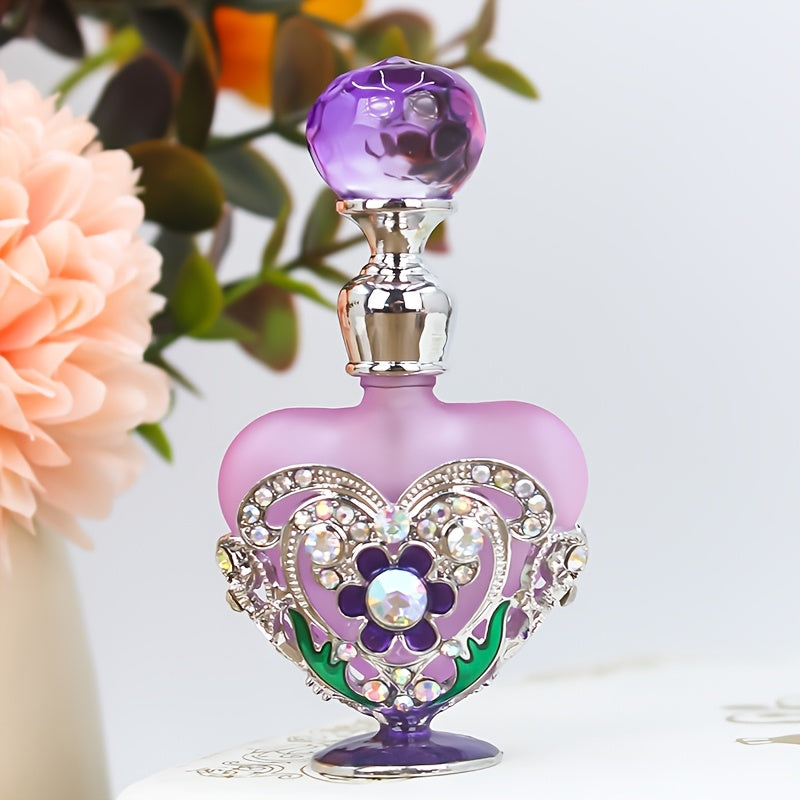 Enamel Peach Heart Bottle 0.34oz Vintage Orchid, Refillable Containers, Portable Decorative Essential Oil Bottle, Holiday Travel Perfume And Essential Oil Personal Care Dispenser Bottle, Have For The Sophisticated Girl (No Perfume, Empty Bottle Only)