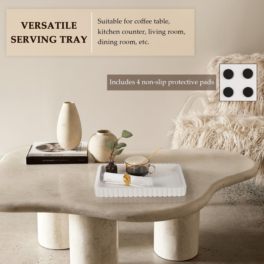 Fluted Wood Decorative Tray, Black or White Round and Square Options for Coffee Table Centerpieces, Jewelry Organization and Modern Living Room Decor