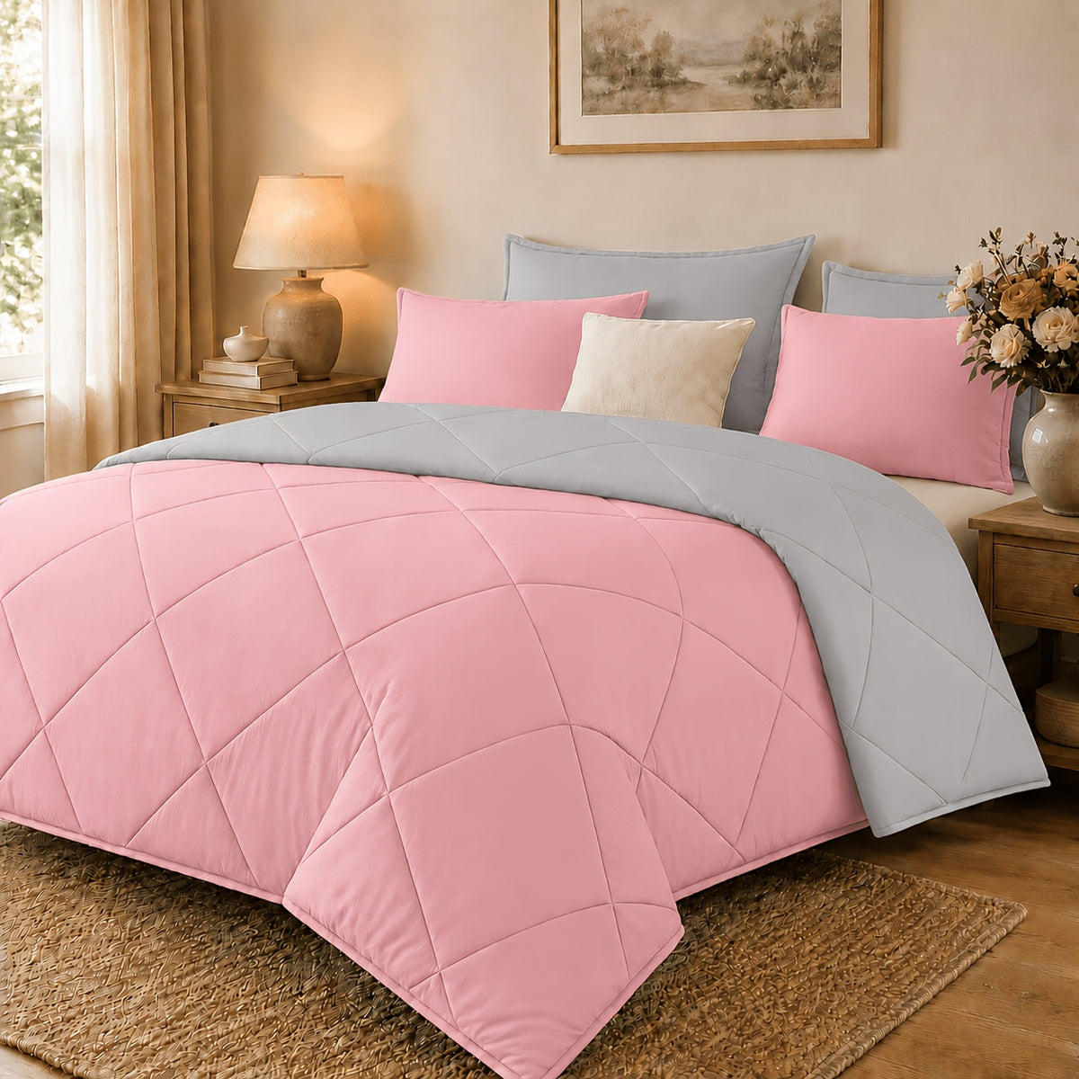 2/3pcs Solid Color Diamond Quilted Large/King Size Bedding, Soft, Comfortable, and Fluffy with Microfiber Filling and Lightweight, Breathable Fabric. Easy to Care for, Warm for All Seasons. Includes Comforter and Pillowcases. Luxurious Quality