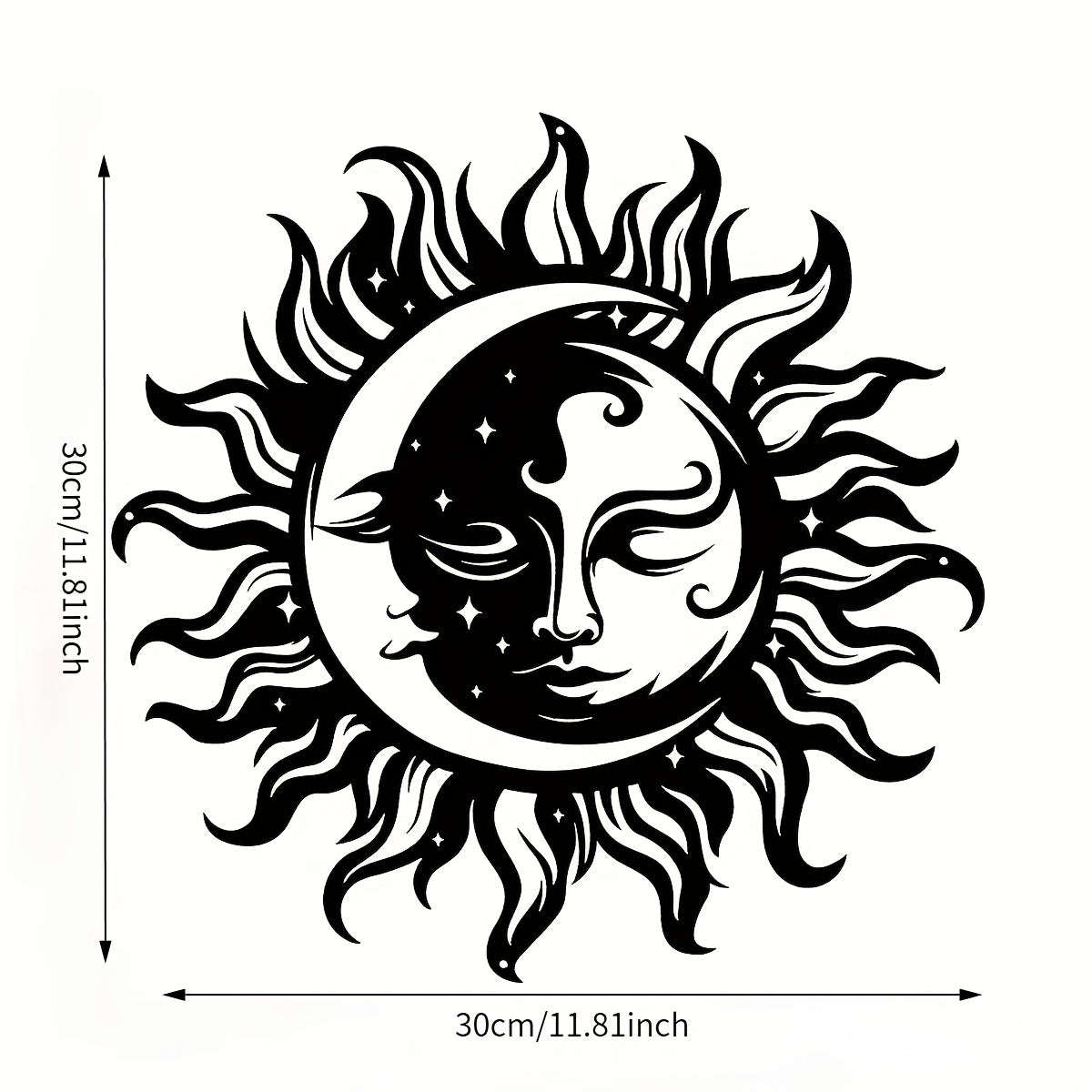 1pc Of Elegant Black Sun And Moon Metal Wall Art- Intricate Iron Design With Mystical Symbols, Perfect For Home, Office Or Outdoor Garden Decoration, Ideal Housewarming Gift, 15.7inch X 7inch Cm, Outdoor Decoration