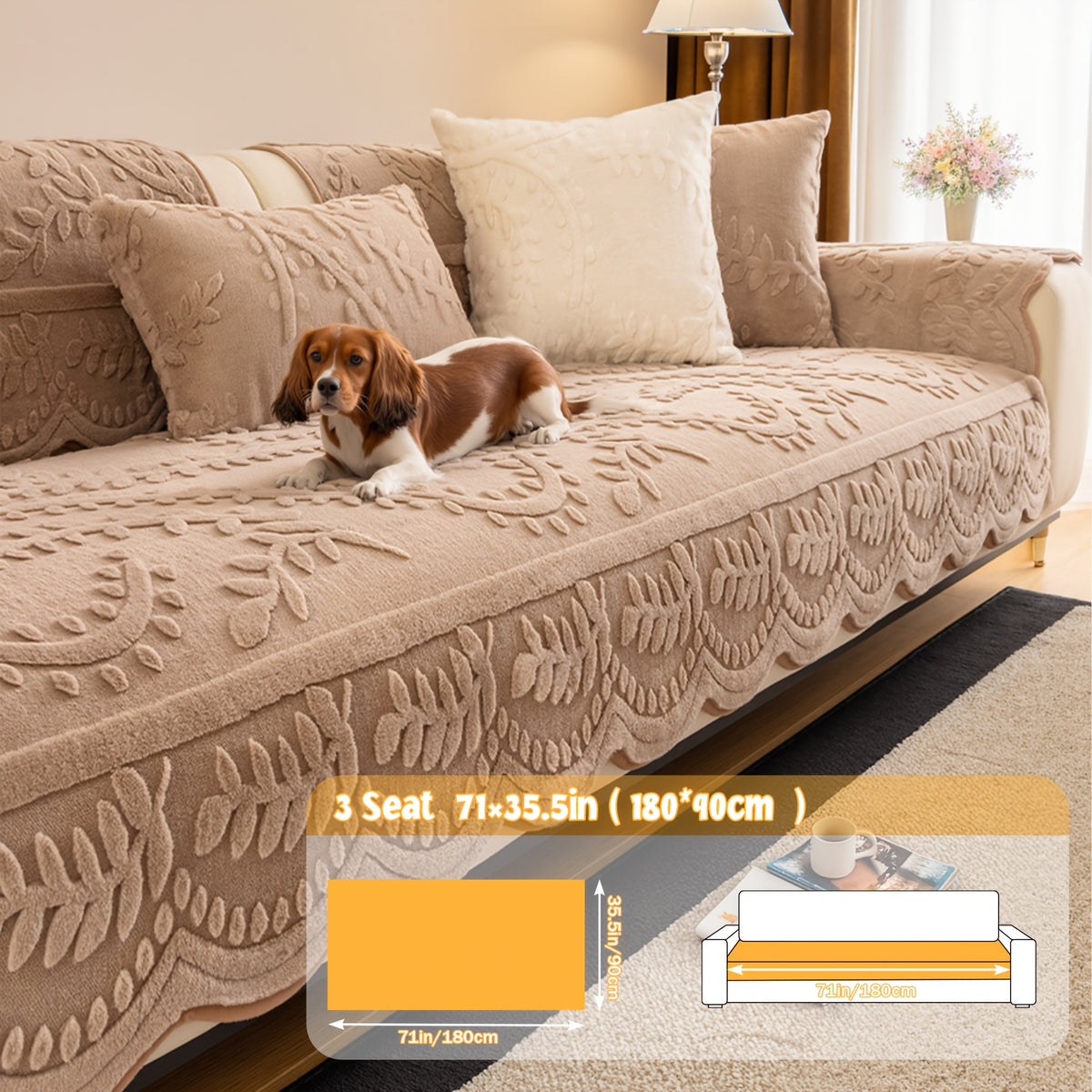 1pc Thickened Quilted Machine Washable Sofa Cushion, Faux Rabbit Fur Comfort Warm Non-slip Plush Sofa Cover, Breathable and Comfortable Pet-friendly for Bedroom, Office, Living Room, Suitable for 2/3/4-seater Sofa, Home Winter Decor, Christmas Gifts