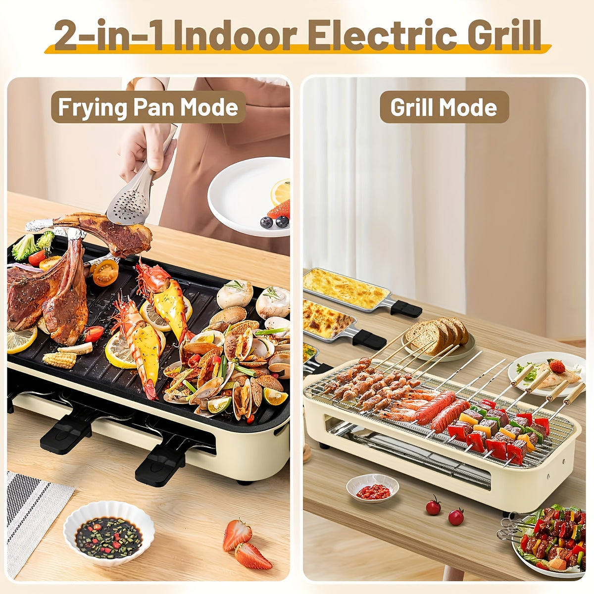 Smokeless Electric Grill | Indoor Grill with Removable Non-Stick Plate, 1700W, Portable BBQ Grill, Electric Griddle, Stainless Steel, Dishwasher Safe, Perfect Gift for Christmas