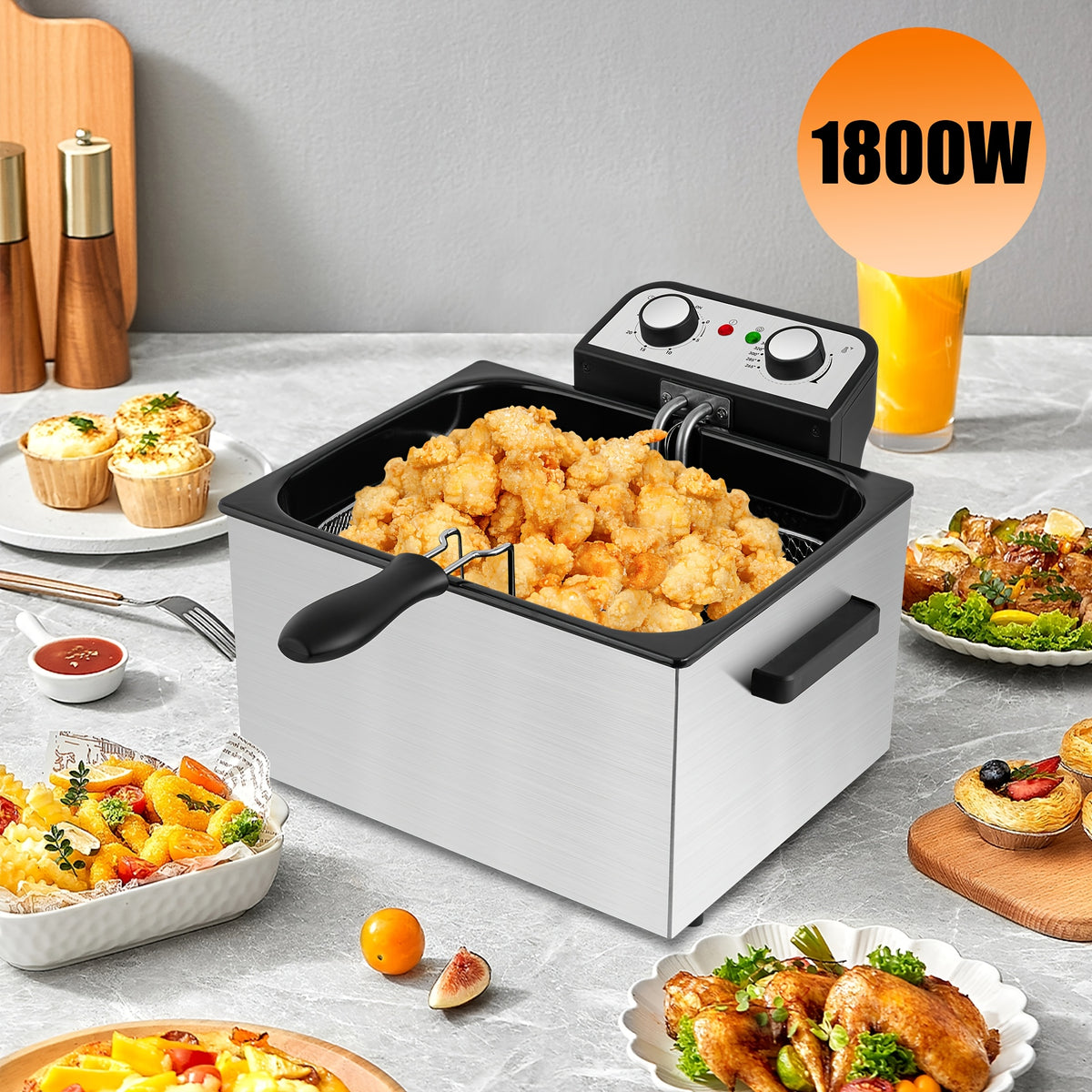 SUSTEAS Household Deep Fryer, Large Capacity Oil Fryer with 5 Sizes, Adjustable Temperature Control, Easy-to-Clean Pot, Made Of Stainless Steel, Local Warehouse, Compact And Durable Design, Stylish Cooking Appliance & Essential Kitchen Tool.