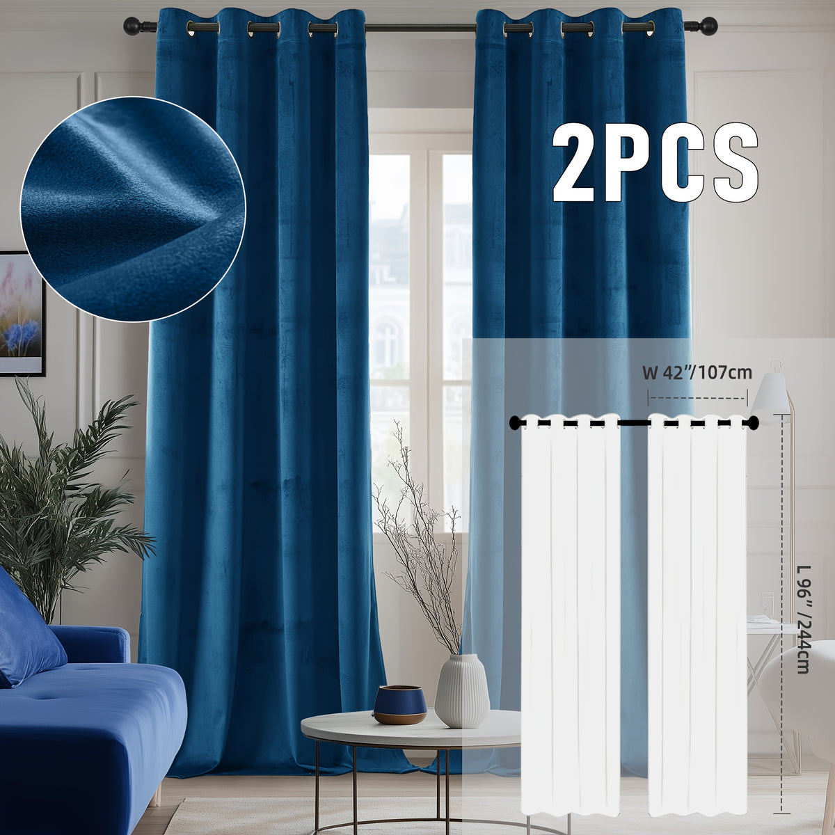 2pcs Velvet Room Darkening Curtains | Vintage Soundproof and Thermal Insulated, Elegant Soft Velvet Grommet Top Curtains for Living Room and Bedroom, Unlined, Solid Color, Fashionable Valentine'S Day Décor