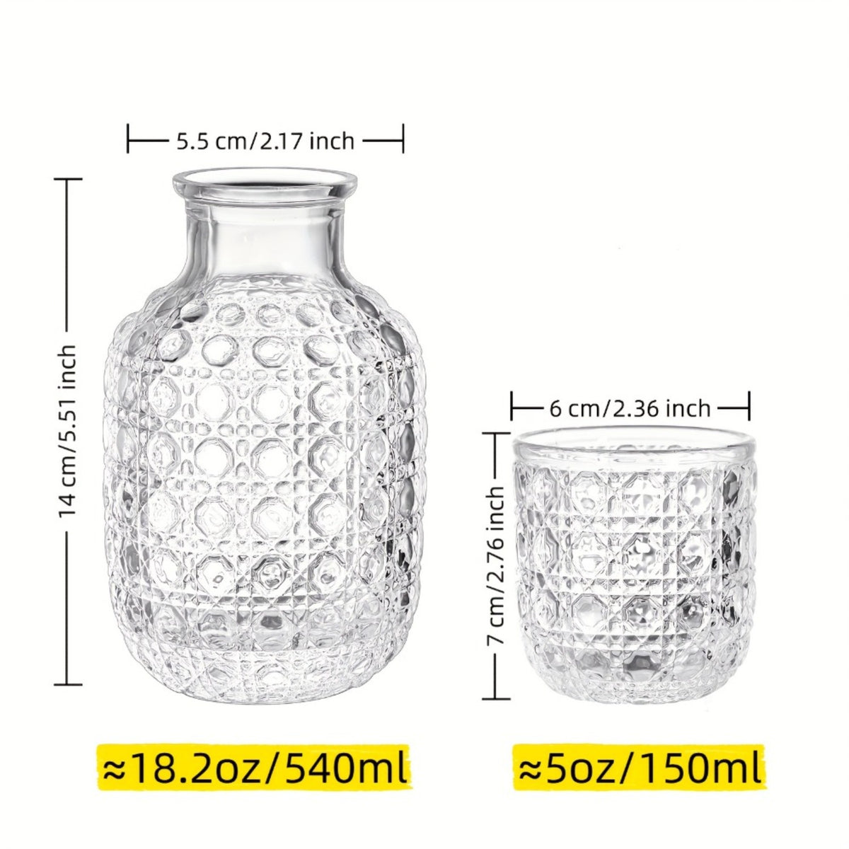 1 Set of Bedside Water Kettle Set (Including Cup) | Bathroom Mouthwash Decanter | Modern Transparent Glass Water Kettle Suitable for Bedroom Bedside Table | Night Cool Drink | Valentine'S Day/Home Gift