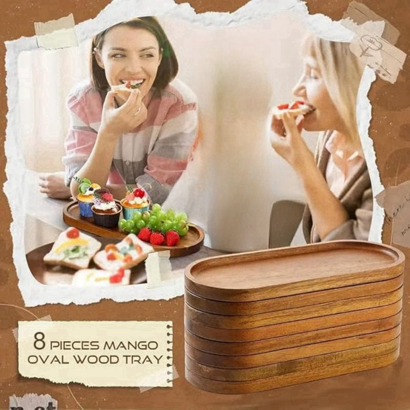 8-piece Wooden Serving Tray 11.5 X 4 Inch (approx 29.9 X 10.5 Cm) Deli Board Oval Wooden Plate Cheese Plate in Bulk for Dessert Snacks Bread Fruit Appetizer Plate for Kitchen Decoration, Can Be Used As A Plate for Parties, Buffets, Barbecues and Any