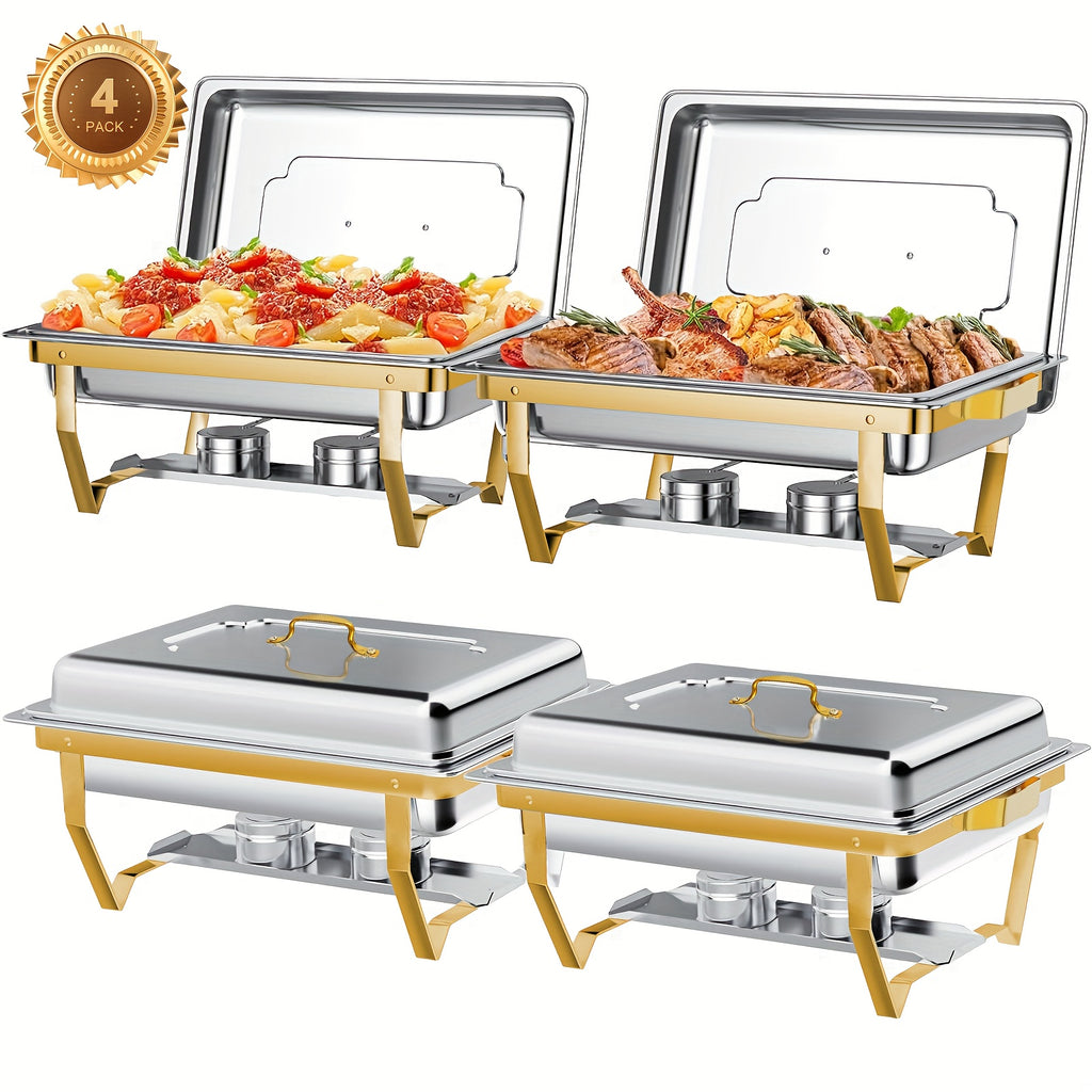 6/9 QT Chafing Dishes for Buffet 1/2/4 Pack, Round Chafing Dish Buffet Set, High Grade Stainless Steel Buffet Food Warmers Sets for Catering Events Parties Dinners with Complete Set, Golden And Silver, solely for Cooking