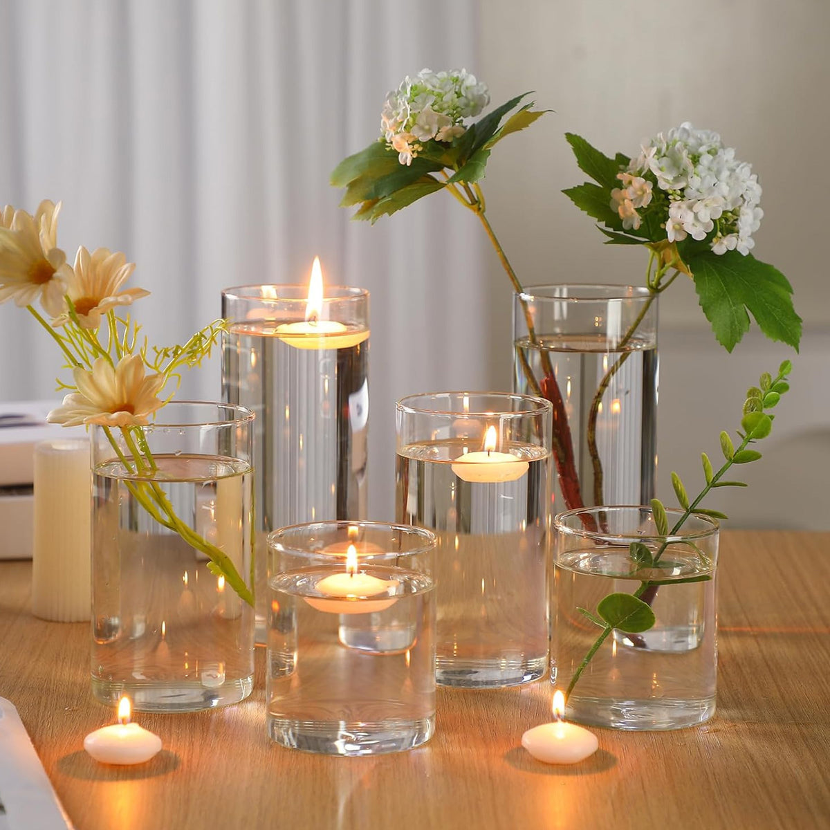 WHONLINE 24pcs Clear Glass Cylinder Vases, 4, 6, 8, 10 Inch Tall Cylinder Vases for Centerpieces, Glass Flower Vase, Hurricane Floating Candle Holder Vase for Table Shelf, Party, Wedding, Home Decor