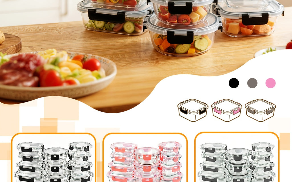 24pcs Glass Food Storage Containers with Lids, Meal Prep, Pantry Kitchen Storage Containers for Lunch, Leak Proof, Airtight Glass Lunch Bento Boxes for Microwave, Oven, Freezer And Dishwashe(12Lids+12Containers)