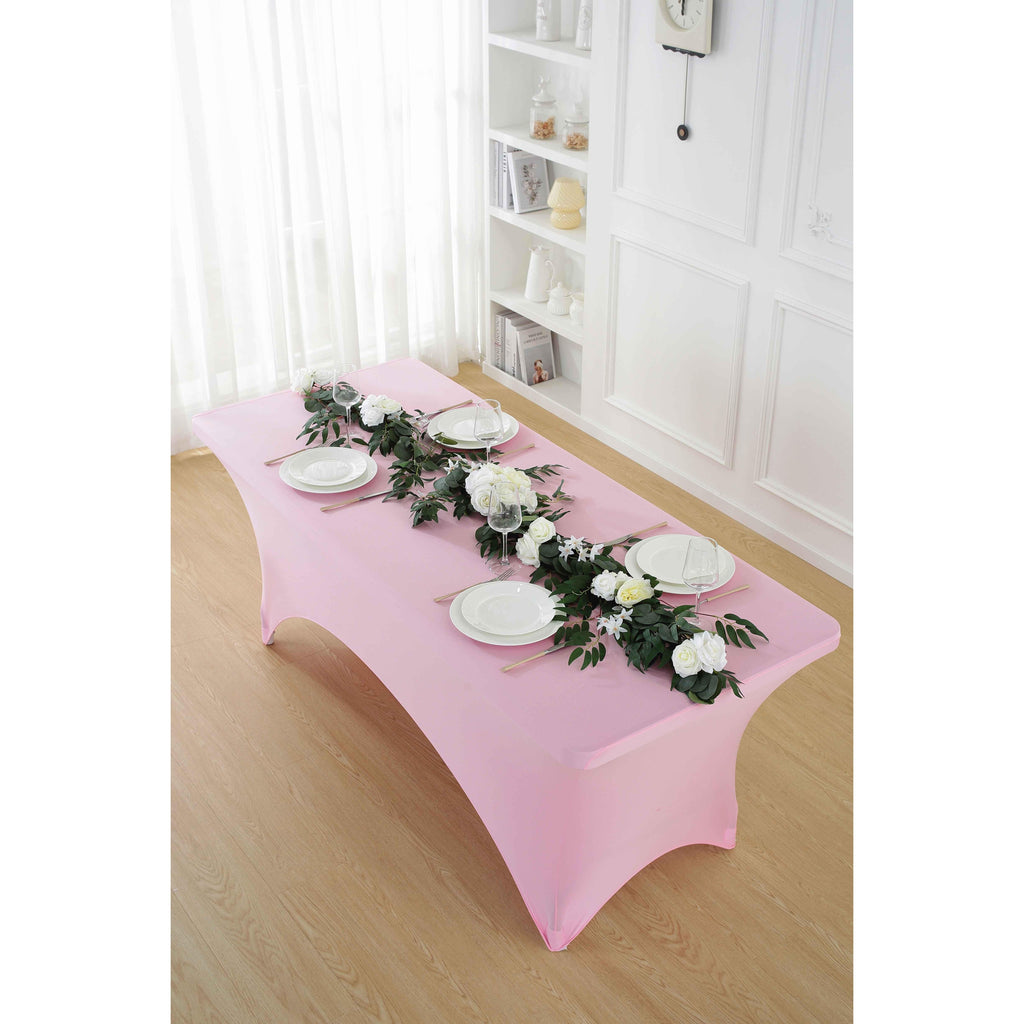 1pcs 4ft/6ft/8ft Spandex Tablecloth, Fitted tablecloth, Wrinkle Resistant Stretchable Rectangle Table Cover For Event, Wedding & Parties