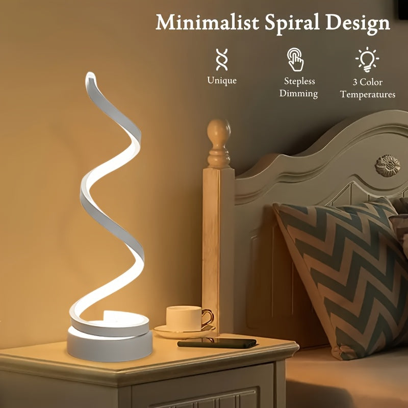 Spiral Bedside Table Lamp with Touch Control, 3-Way Dimming and USB-C Charging Ports, Black or White Single and Two-Piece Options with Mountain Shape Styles