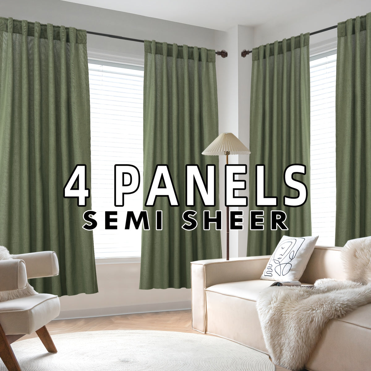 4 Panels Natural Linen Curtains for Living Room Semi Sheer Farmhouse Real Flax Rod Pocket Back Tab Boho Rustic Light Filtering Window Drapes for Bedroom Privacy Assured