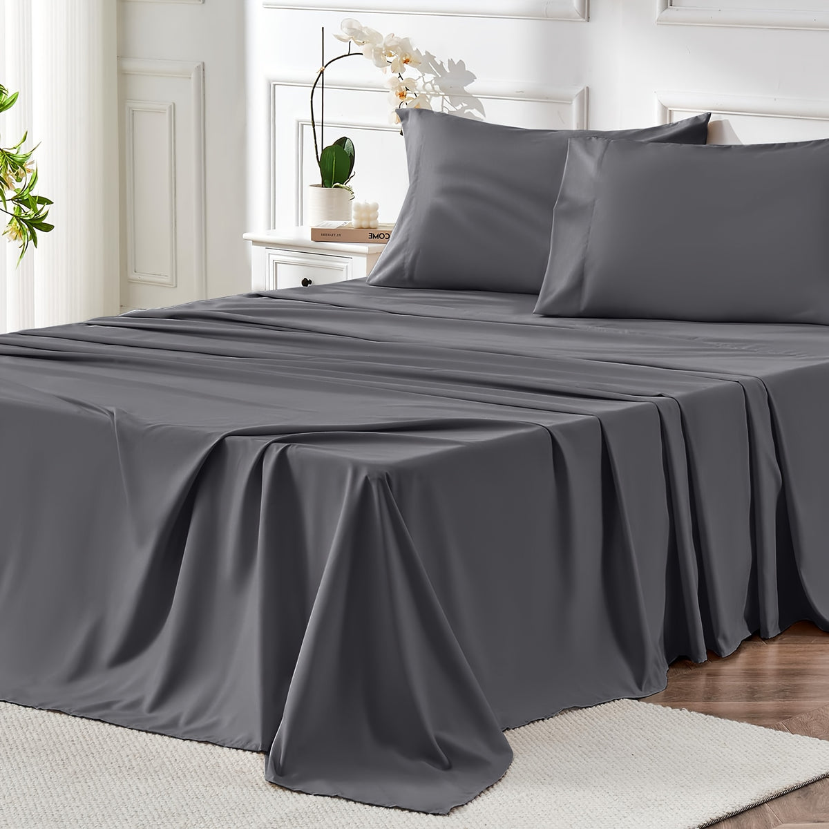 4pcs 2000 Thread Count Cooling Bamboo Bed Sheets Set, Breathable Soft Hotel Bed Sheets with 16" Deep Pocket, Wrinkle & Shrink Resistant, Includes Fitted Sheet, Flat Sheet & 2 Pillowcases, All-Season Luxury Bedding for Hot Sleepers