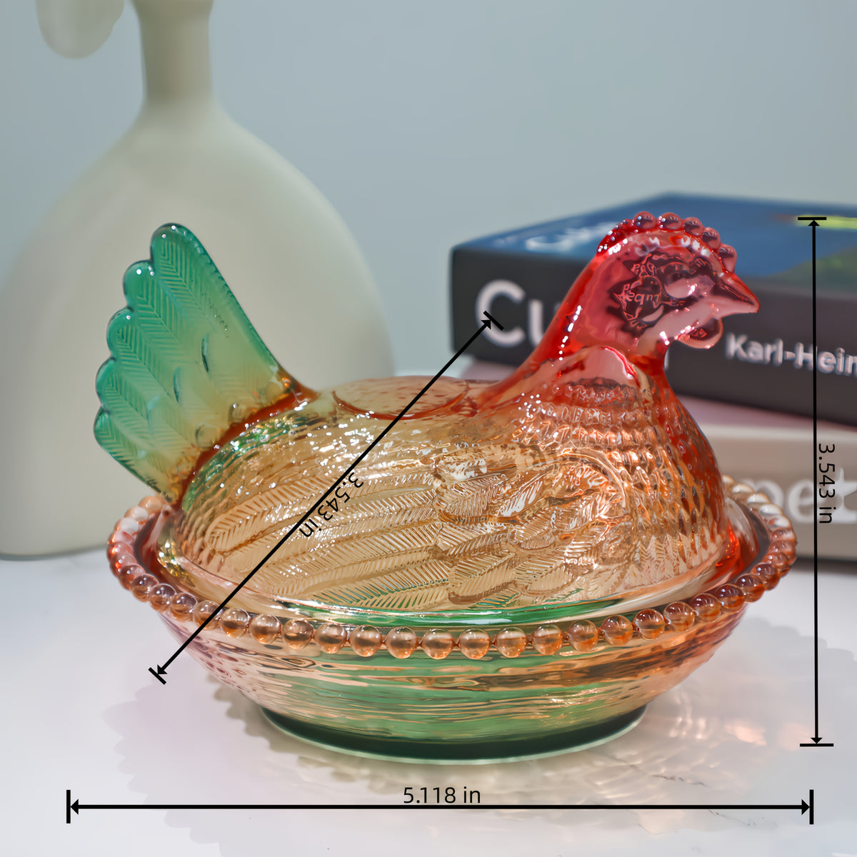 Adorable Candy-Colored Chicken-Shaped Crystal Glass Storage Jar with Lid and Placemats - Perfect Table or Desk Ornament Decorative Dish - Ideal for Candy, Snacks, Jewelry, or Desktop Decor, Organizing Supplies, Kitchen Accessories - Home Storage