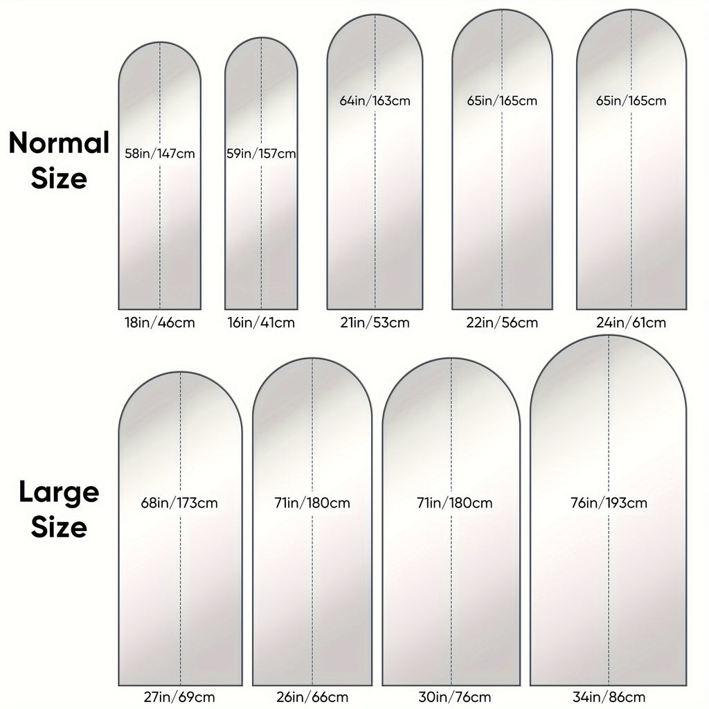 Bedroom Full Length Mirror with Stand, Black or Golden Dressing Mirror with Arched and Rectangular Size Options for Living Room and Cloakroom Decor