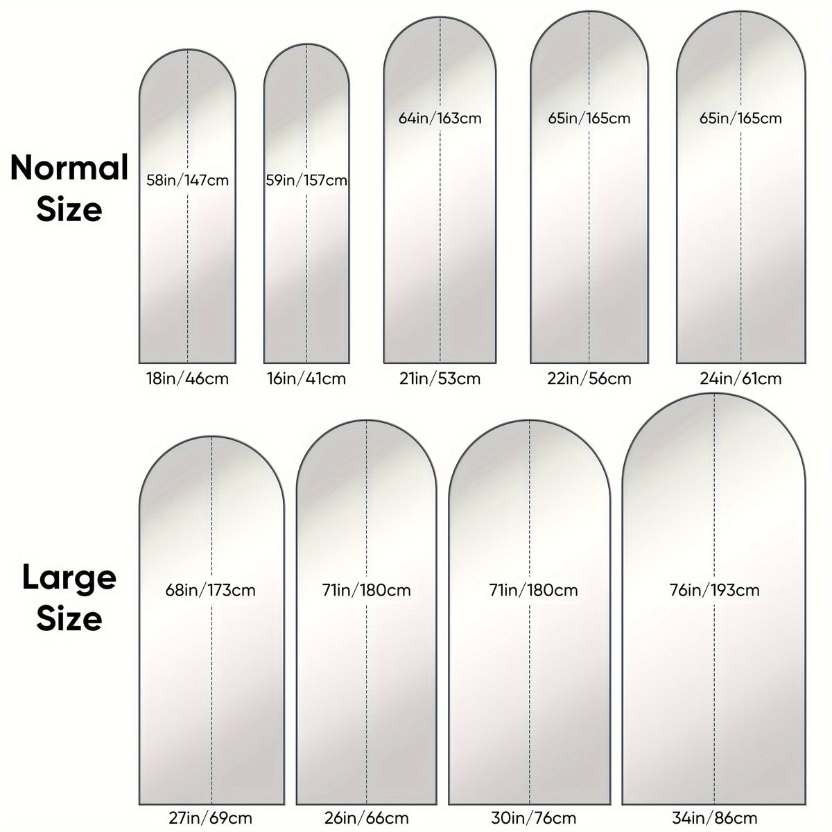 Full Length Mirror, Arched Floor Mirror Freestanding, 58×19 In Floor Standing Mirror Full Body Mirror With Stand For Bedroom, Hanging Mounted Mirror For Living Room Cloakroom