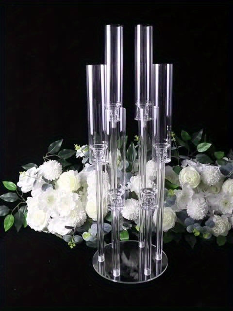 2/4/10/12/20pcs Christmas Acrylic Candleholders For Wedding Bulk, 26.8in Clear Candelabra 6 Arm Candlestick Candle Holder Acrylic For Home Decoration, Party Table Center, Valentine's Day, Anniversary