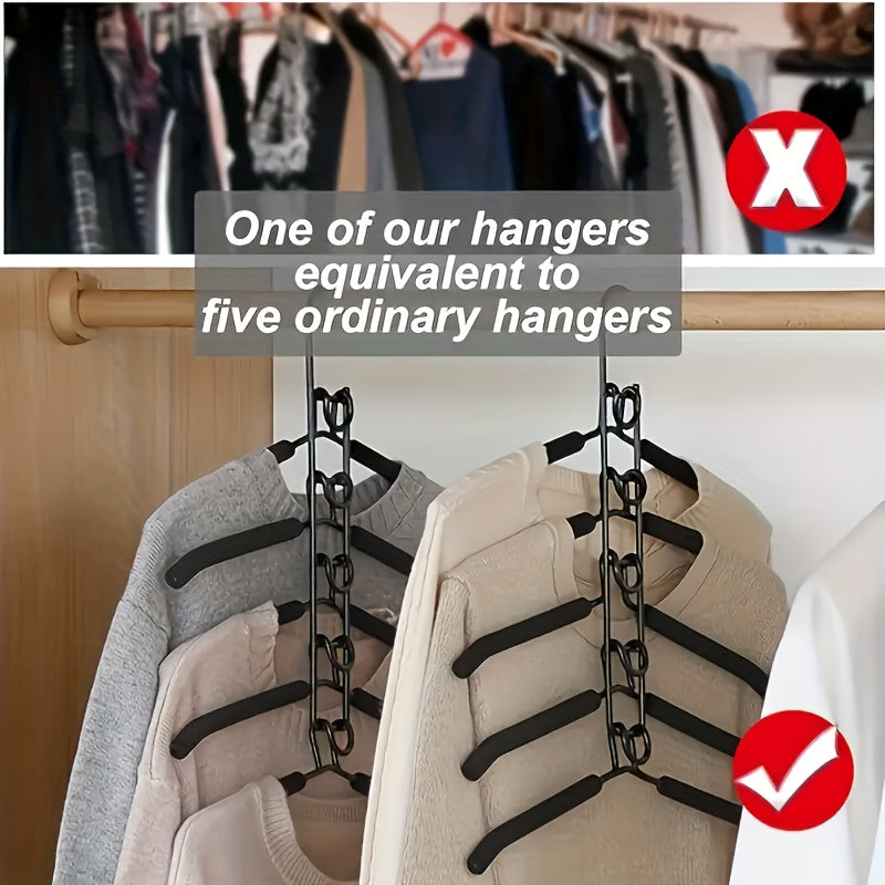 5-in-1 Space Saving Hangers, 2-Pack Metal Clothes Organizers with Non-Slip Foam Padding for Coats Sweaters Suits and T-Shirts in Wardrobe Closets