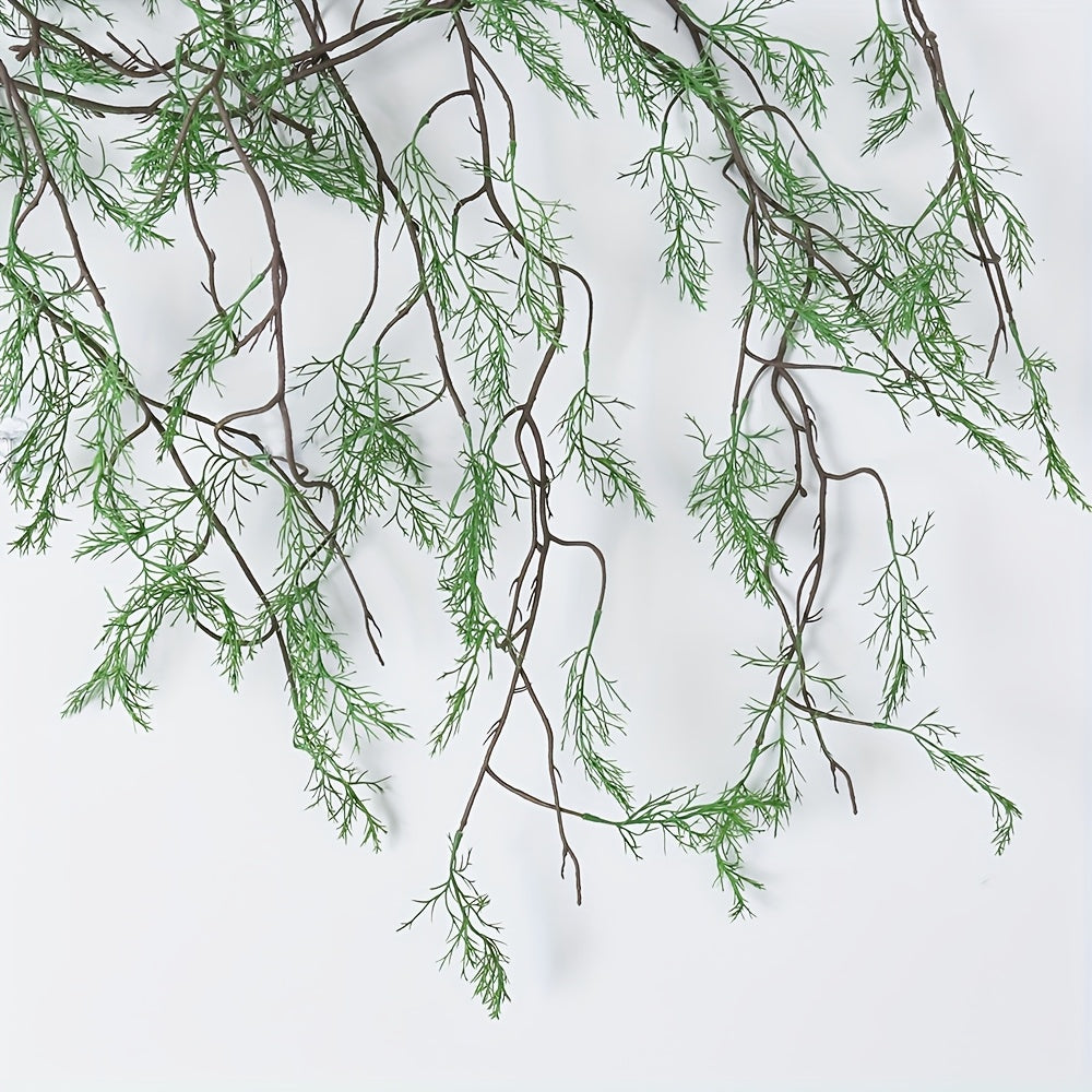 Artificial Trailing Greenery Vine, 62.99-Inch Plastic Hanging Plant with Fine Fern-Like Foliage and Branching Stems for Home Office and Shelf Decor