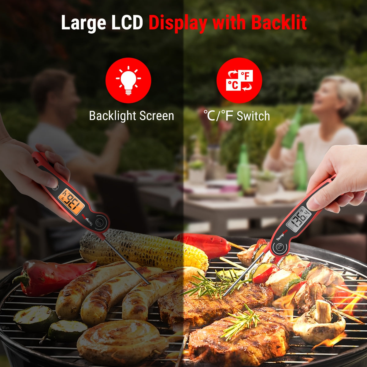 TempPro F05 Digital Meat Thermometer for Cooking with Motion Sensing, Food Thermometer for Kitchen BBQ Oil Grill Smoker Candy Thermometer