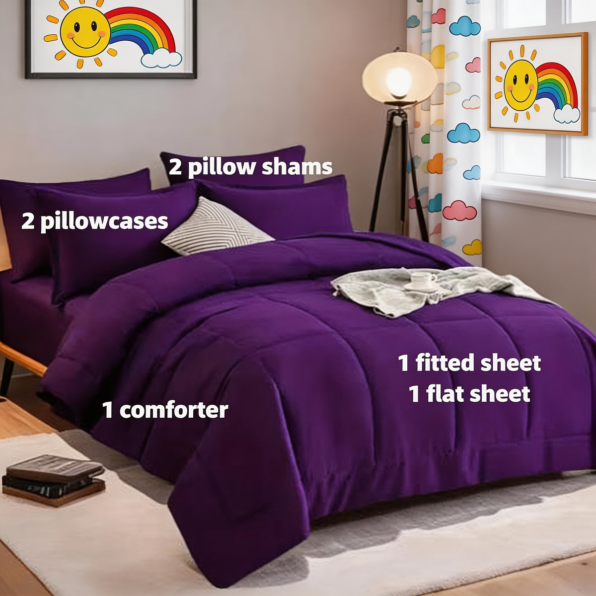Cosybay 7pcs Luxury Color Bed Comforter Sets, Bedding Comforter Sets Queen Size, 4 Pillowcases, King Size Comforter Sets, Flat Sheet, Bedding Sheet, Quilt Set, Home Bedroom & Hotel & School & Travel & Outdoor, Valentine's Day Bed In A Bag, Kid's Bed