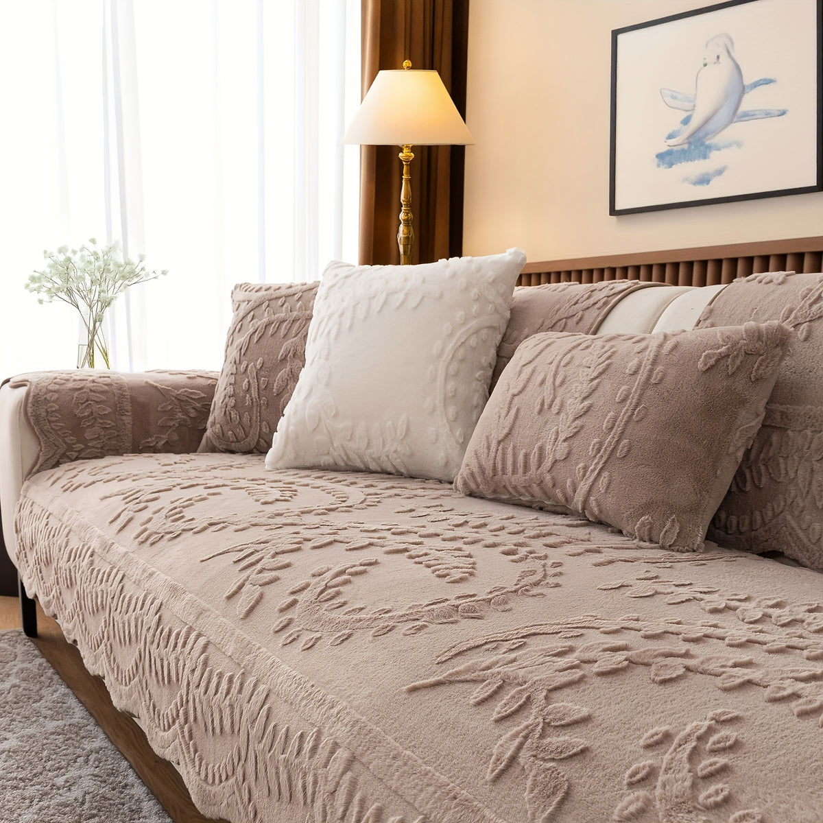 1pc Thickened Quilted Machine Washable Sofa Cushion, Faux Rabbit Fur Comfort Warm Non-slip Plush Sofa Cover, Breathable and Comfortable Pet-friendly for Bedroom, Office, Living Room, Suitable for 2/3/4-seater Sofa, Home Winter Decor, Christmas Gifts