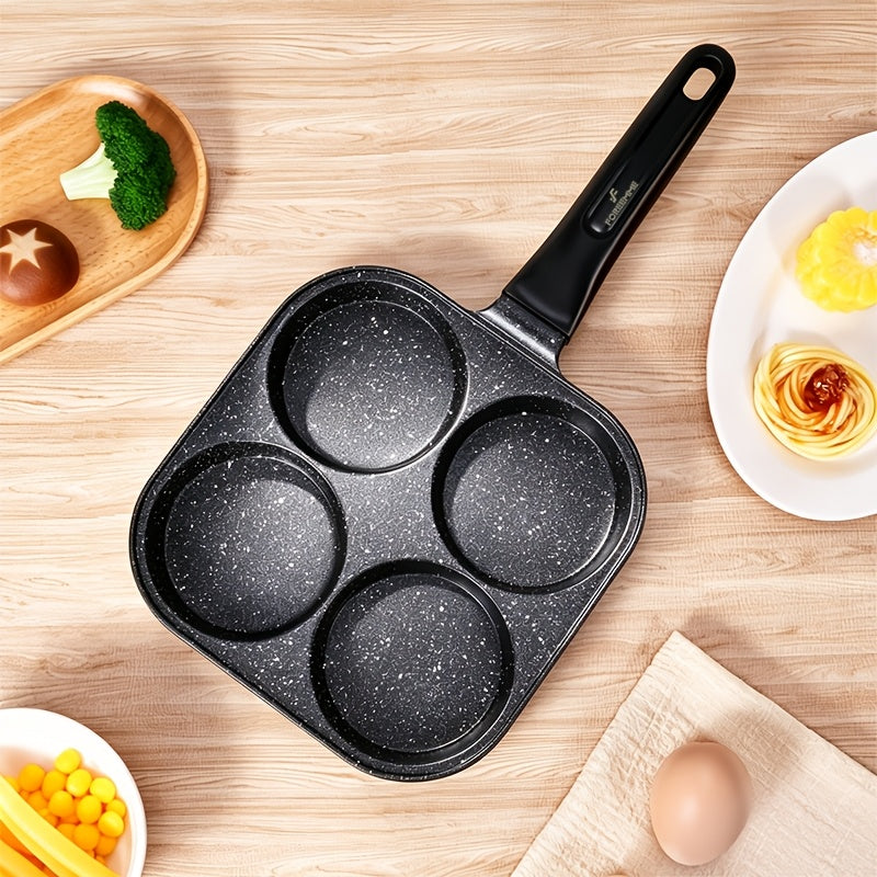 1pc Non-Stick Omelet Pan with Heat-Resistant Wooden Handle & Spray- Suitable for Eggs, Burgers, Skillet Meals - Dishwasher Frying Pan for Stoves, Compatible for Home Kitchen Cooking