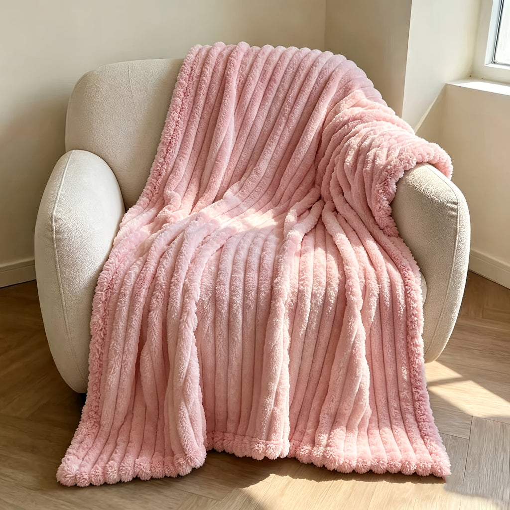 Ultra-Soft Thick Fleece Blanket | Multi-Color, 3D Faux Rabbit Fur, Double-Sided, Ideal for All Seasons, Home, Office, Travel, Camping, Gift for All Occasions