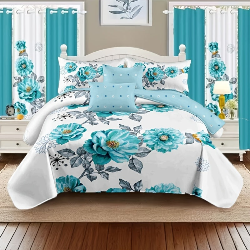 2/3pcs Teal Floral Bedding Comforter Set | Gradient Tones Oil Painting Style, Elegant Botanical Floral, Twin/Queen/King, Upgraded Luxury Quilt Set for All-Season, Bed in A Bag, Home Decor, Soft, Lightweight, Breathable, Microfiber, Ideal Family Gift