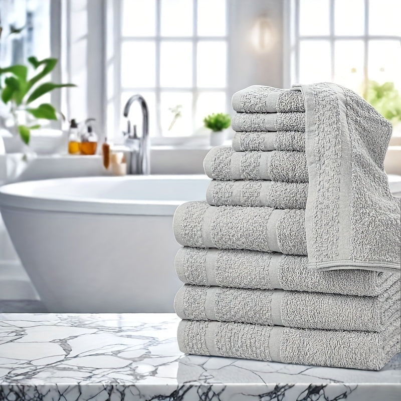 32pcs/16pcs/10pcs Bath Towel Set, 4pcs Bath Towels&2pcs Hand Towels&4pcs Washcloths, Solid Color, Cotton Towel, Absorbent, Quick-drying, Soft And Comfortable, Bathroom Supplies, Towels for Bathroom, Shower And Hotel