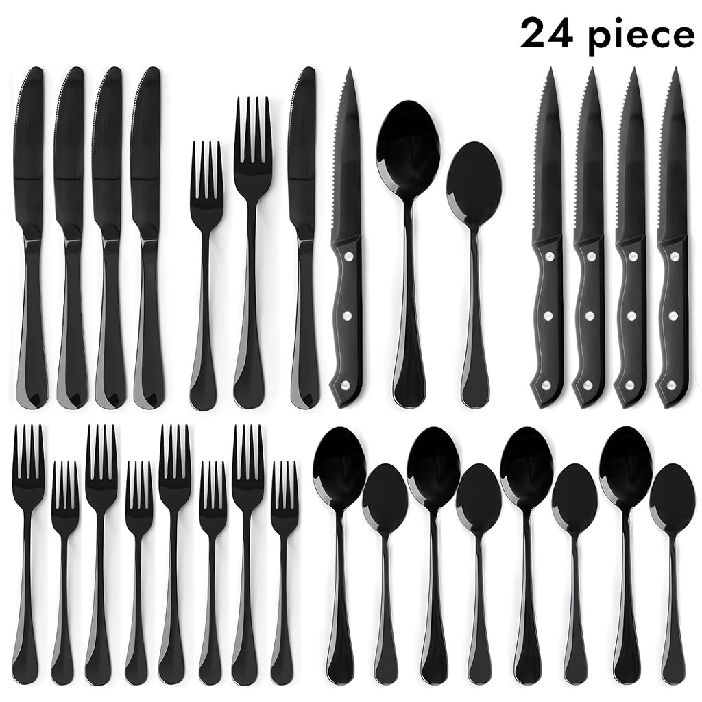 20/24/30/65pcs Stainless Steel Silverware Set, Flatware Set for Kitchen, Cutlery Set with Forks, Spoons, Knives, Serving Set, Modern Flatware Set Service for 4/4/6/12