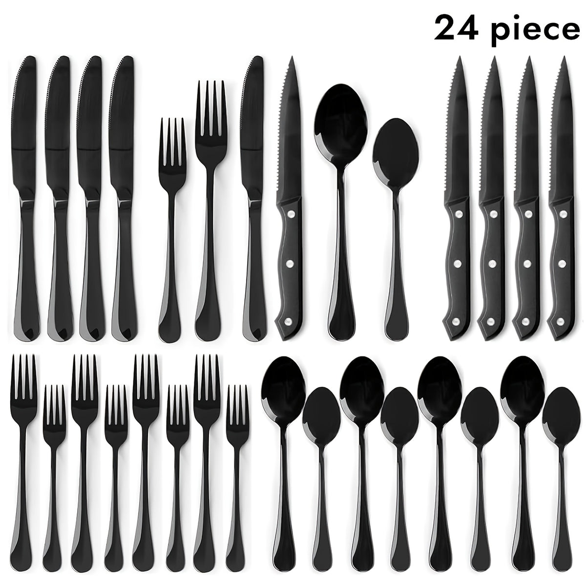 20/24/30/65pcs Stainless Steel Silverware Set, Flatware Set for Kitchen, Cutlery Set with Forks, Spoons, Knives, Serving Set, Modern Flatware Set Service for 4/4/6/12