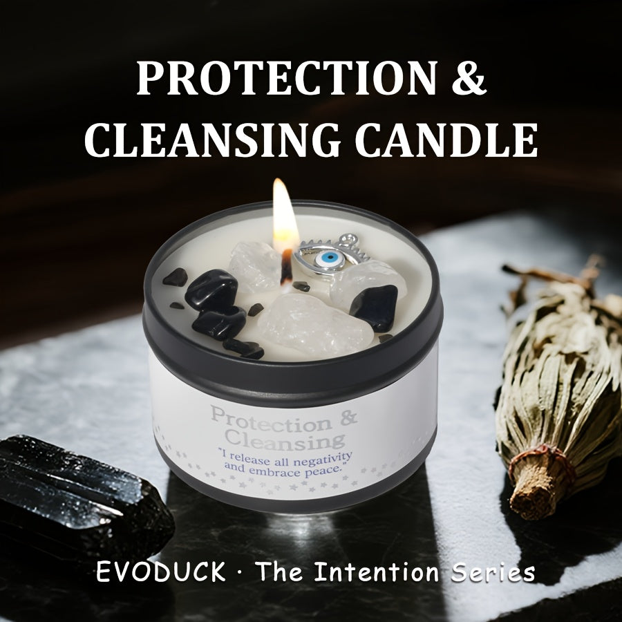 EVODUCK 2pcs/1pc Law Of Attraction Protection Manifestation Candle | Sage Each 3oz/total 6oz Scented Soy Wax Candle With Golden Crystal | For Focus, Meditation, Yoga & Reading | Christmas, New Year, Birthday Gift For Women
