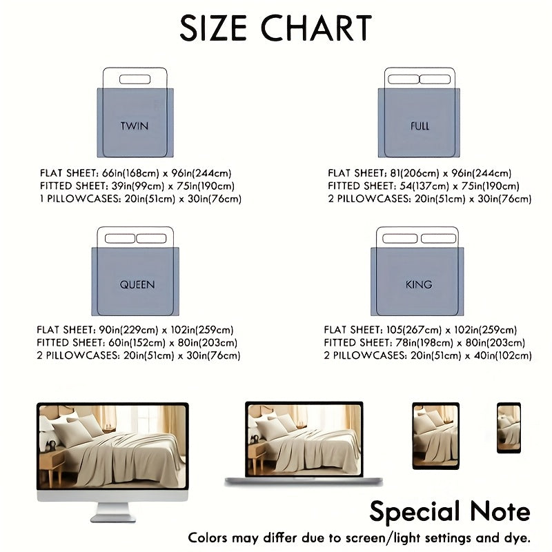 ClevaHome Light Luxury Breathable Sheet Set - 3/4pcs Deep Pockets Cooling Soft Bedding, Fade-Resistant Deep Pockets, All-Season Comfort, Ideal for Dorms, Guest Rooms Everyday Use Twin Full Queen King Sheet