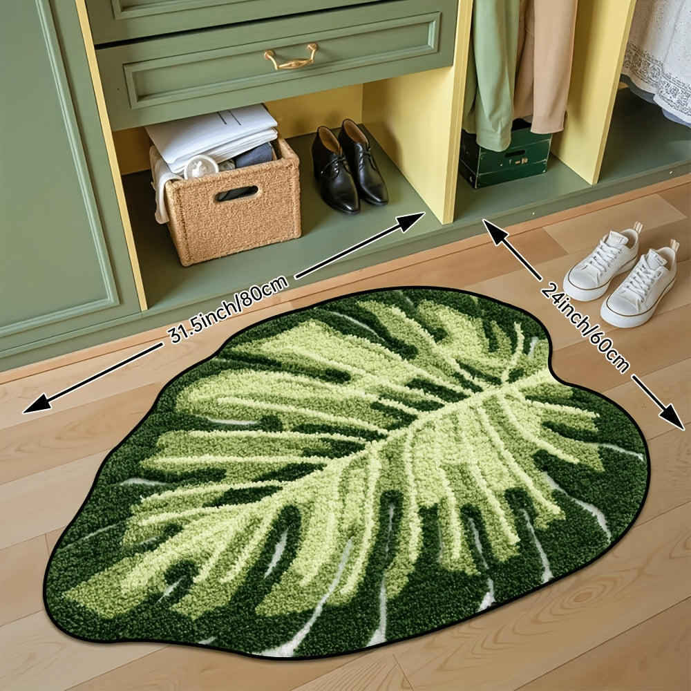Fashionable Leaf Bathroom MATS, Thick Plush Floor MATS, Anti-Slip And Machine-Washable Bathroom Carpets, Water-Absorbent, Suitable for Showers, Bathtubs, Sinks, Bathroom Accessories And Decorations, Room Decorations, Bathroom Runner