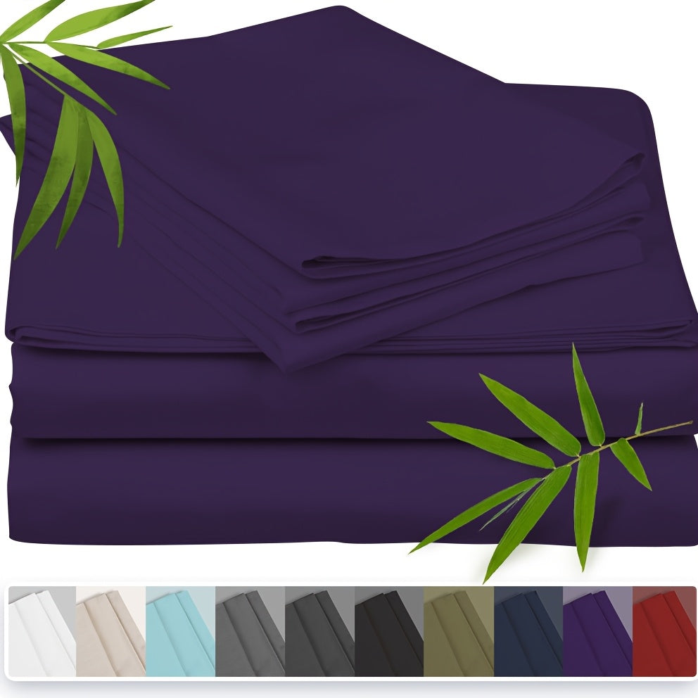 Emircey 3-piece100% Bamboo Fiber Cooling Bedding, Featuring Deep Pocket Design, Breathable And Cool, Suitable for Those Prone to Heat And Excessive Sweating. Fitted Sheet And Pillowcases, Gift for Family Members, Available In Queen King Sizes