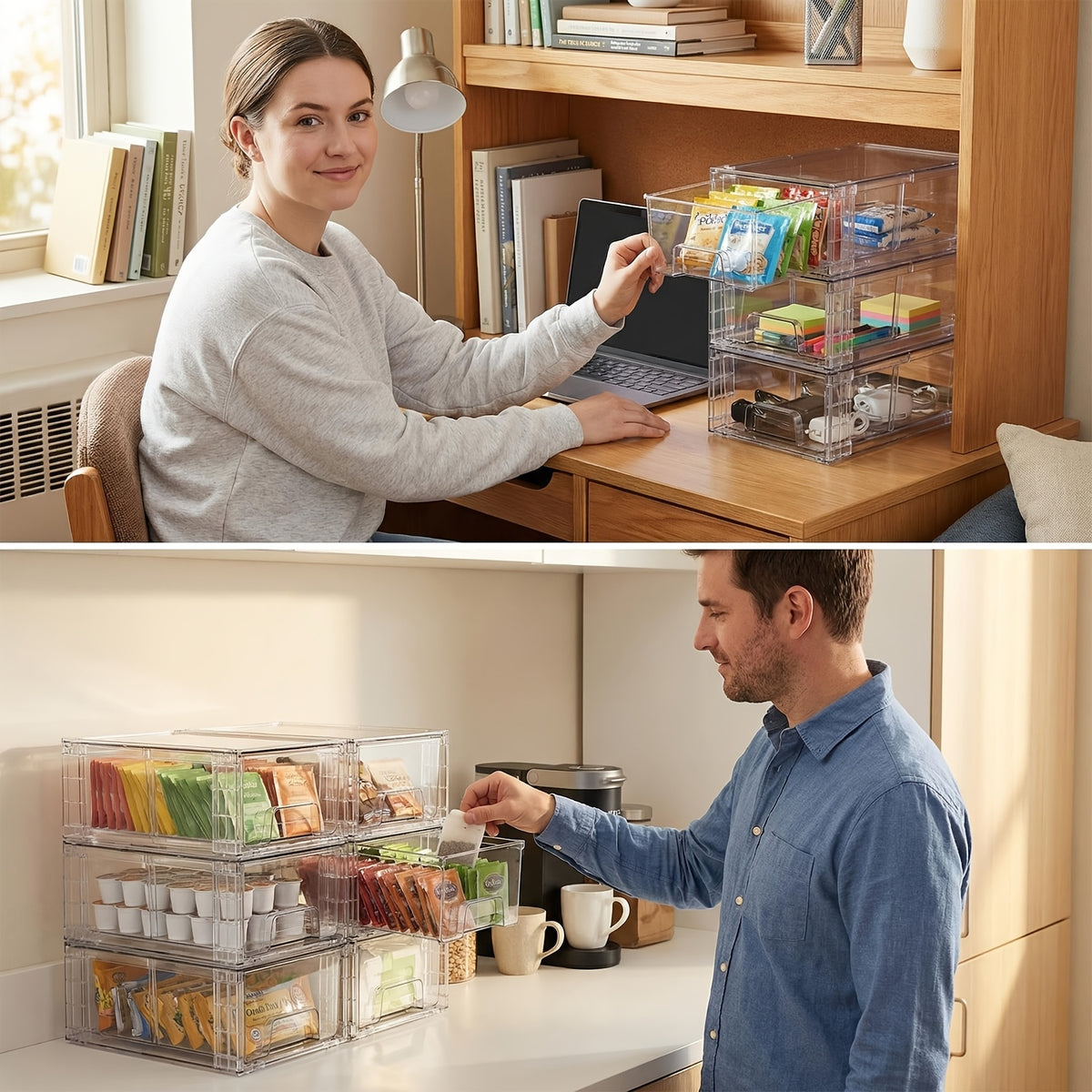 4/6/8/10 Pack Clear Acrylic Food Storage Drawers With Handles | Stackable Refrigerator & Pantry Organizer Bins For Snacks, Fruits, Vegetables | Fridge, Kitchen Cabinet, Undersink, Bathroom Organization