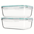 63 oz Glass Food Storage Containers with Lids, 2-Pack 1860ml Borosilicate Baking and Meal Prep Boxes with Airtight Snap Closures for Leftovers