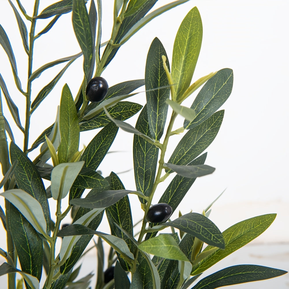 47.24inch/59.06inch/70.87inch/82.68inch Artificial Olive Tree with Realistic Black Fruits - Multi-Branch Broad-Leaved Mediterranean Plant, High-Quality Plastic Nordic Style Home Decor for Living Room, Kitchen, Hotel, Mall - No Maintenance Year-Round Decor