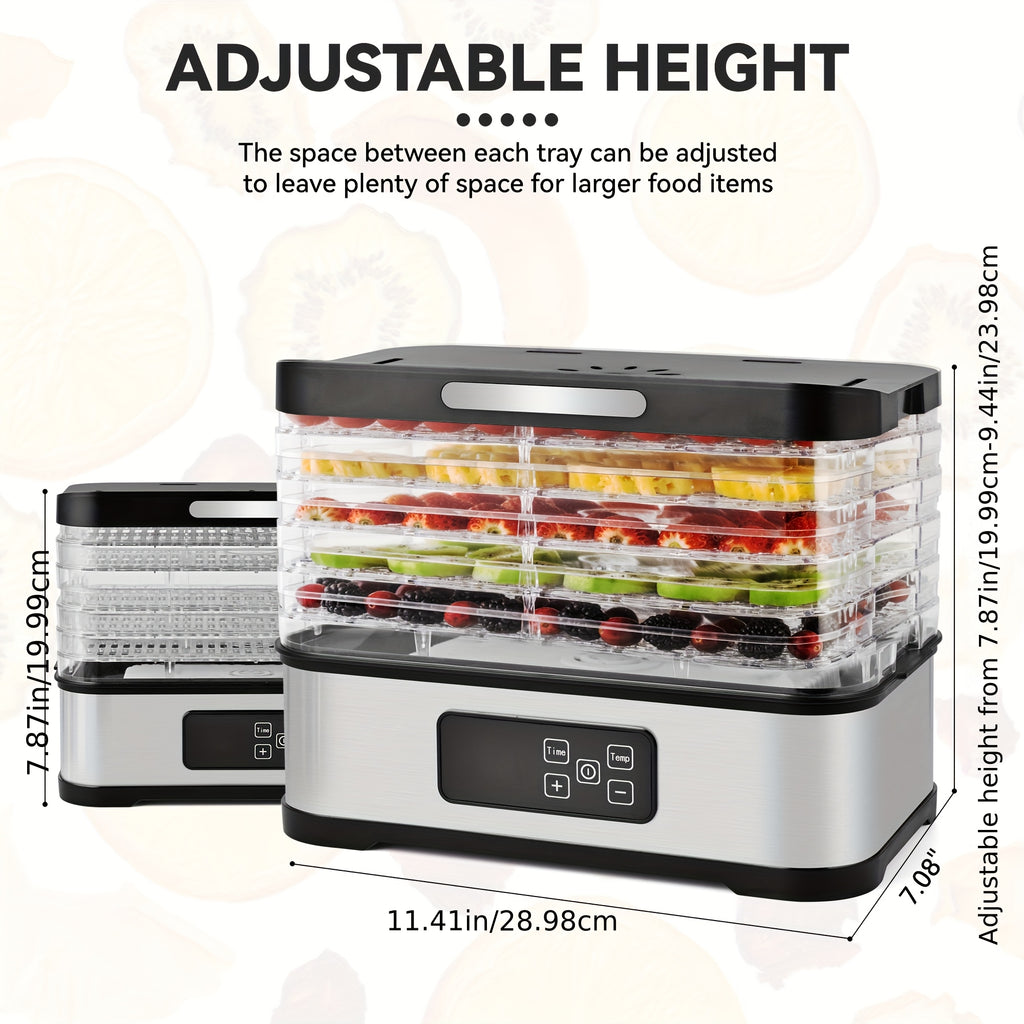 5-Tray Food Dehydrator Machine with Digital Thermostat & Timer, Stainless Suitable for Jerky, Fruits, Herbs, Veggies, Yogurt, Pet Treats - Trays, Energy-Saving, Ultra-Quiet Operation for Home Kitchen, RV, Camping, Gifts